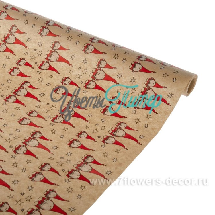 Бумага упаковочная "Гномы"; крафт бурый Ribbed 0;6x10м; 40г/м2
