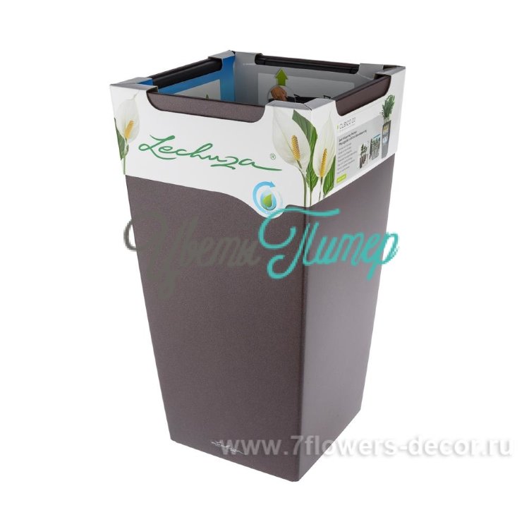 Кашпо (пластик) Lechuza Cubico Complete (espresso); 22x22xH41см