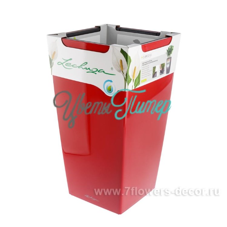 Кашпо (пластик) Lechuza Cubico Complete (scarlet red); 30x30xH56см