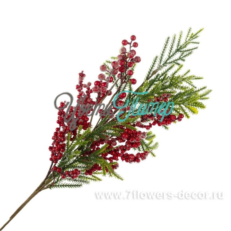 Ветка еловая с шишкой и фруктами искусств., 69см