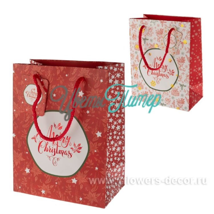 Пакет подарочный "Christmas" (бумага); 18х10хН23см; в асс-те