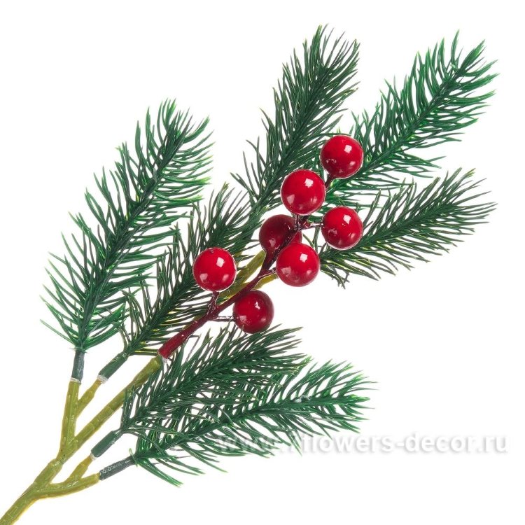 Ветка еловая с ягодами искусств., 33см