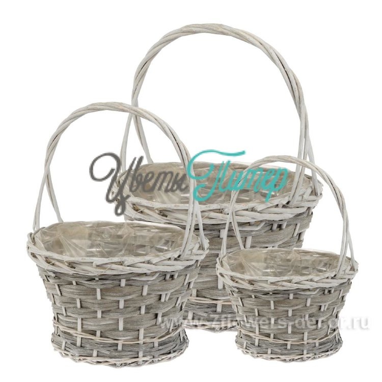 Набор корзин плетеных (ива); D30хН18/38см; D23хН15/33см; D17хН13/30см; 3шт.