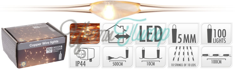 Эл.гирлянда LED экстра теплый свет; 100ламп; 10 нитей; L101см; прозр.провод; для внутр./наружн. исп.