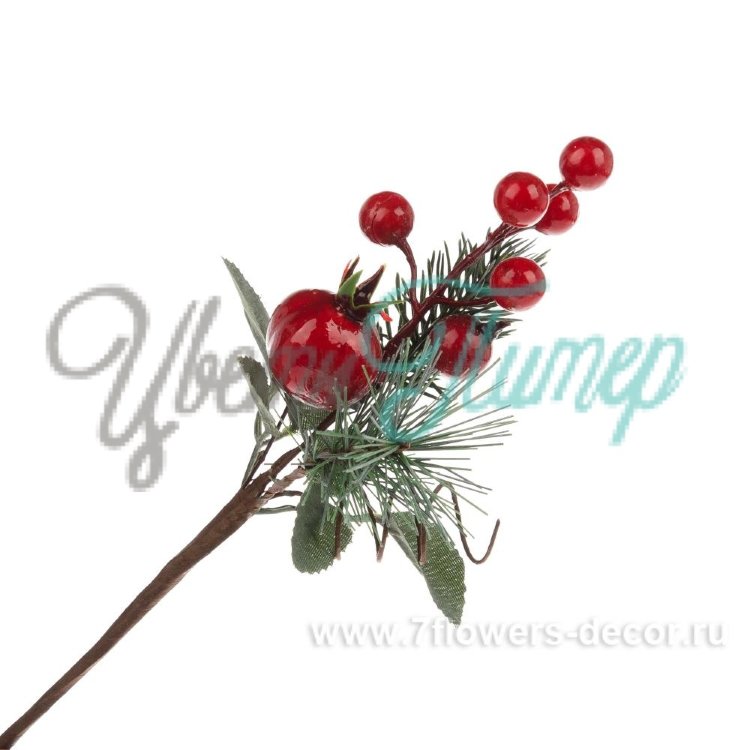Ветка еловая с ягодами искусств.; 25см